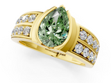 Yellow gold Fancy Green Pear  Brilliant Diamond Channel Set Wide Band Ring with Bezel Setting_21