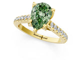 Yellow gold Fancy Green Pear  Brilliant Diamond Solitaire with Pavé Band and Four-Prong Setting 1