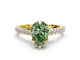 Yellow gold Fancy Green Pear  Brilliant Diamond Solitaire with Pavé Band and Four-Prong Setting