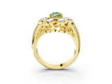 Yellow gold Fancy Green Pear  Brilliant Flower Halo Diamond Split Shank Ring_18