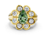 Yellow gold Fancy Green Pear  Brilliant Flower Halo Diamond Split Shank Ring_27