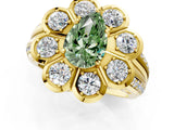 Yellow gold Fancy Green Pear  Brilliant Flower Halo Diamond Split Shank Ring_28