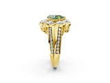 Yellow gold Fancy Green Pear  Brilliant Flower Halo Diamond Split Shank Ring_29