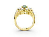 Yellow gold Fancy Green Pear  Brilliant Flower Halo Diamond Split Shank Ring_30