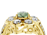 Yellow gold Fancy Green Pear  Brilliant Flower Halo Diamond Split Shank Ring_31