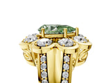 Yellow gold Fancy Green Pear  Brilliant Flower Halo Diamond Split Shank Ring_32