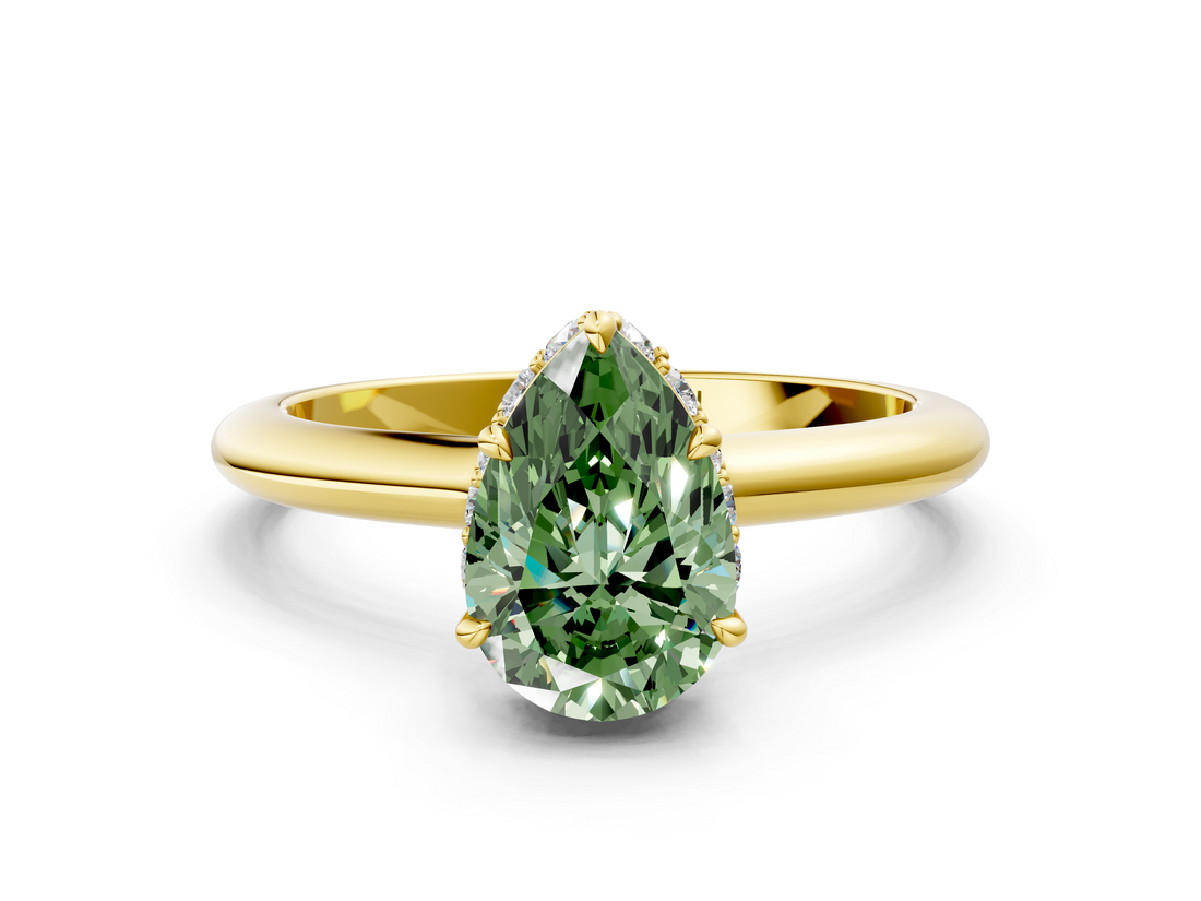 Yellow gold Fancy Green Pear  Brilliant Solitaire Engagement Ring with Six-Prong Setting and Classic Band_20