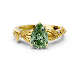 Yellow gold Fancy Green Pear  Brilliant Solitaire with Leaf Motif Band and Four-Prong Setting_62