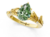 Yellow gold Fancy Green Pear  Brilliant Solitaire with Leaf Motif Band and Four-Prong Setting_63