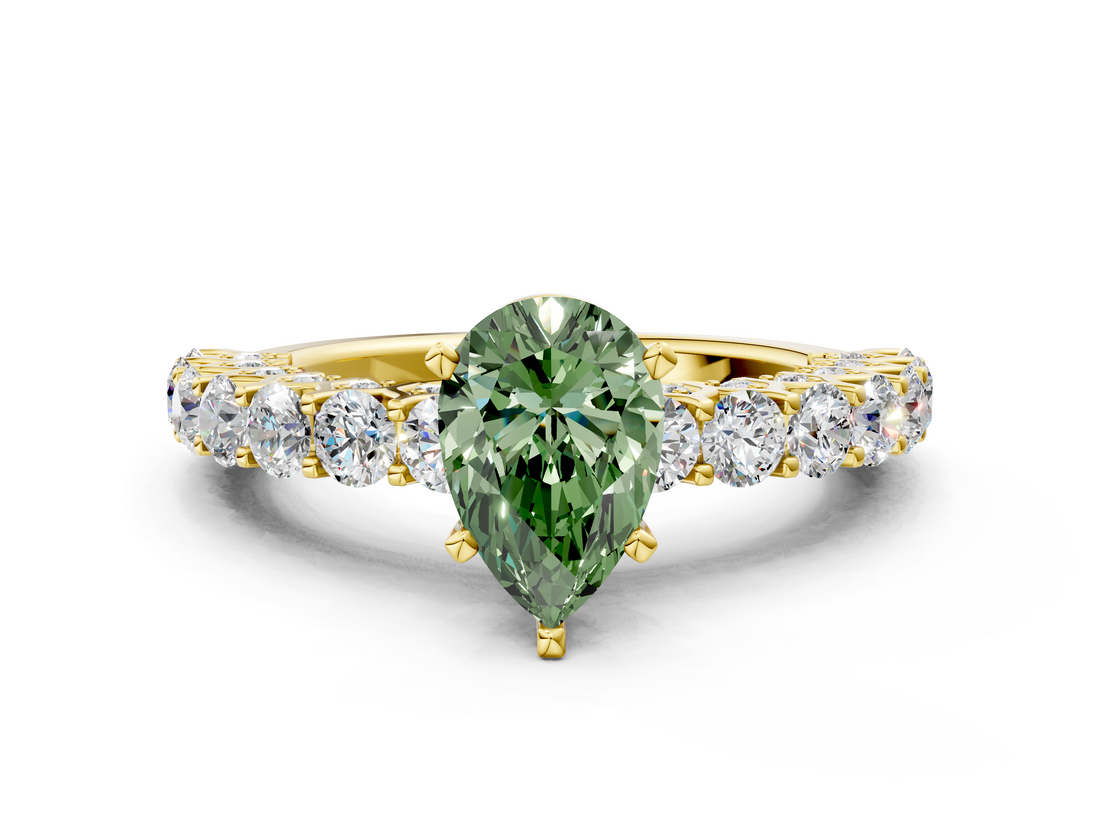 Yellow gold Fancy Green Pear  Brilliant Solitaire with Pavé Band and Four-Prong Setting_41