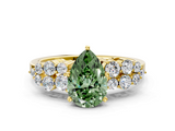 Yellow gold Fancy Green Pear  Cluster Diamond Engagement Ring with Pavé Band and Four-Prong Setting_66