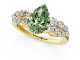 Yellow gold Fancy Green Pear  Cluster Diamond Engagement Ring with Pavé Band and Four-Prong Setting_67