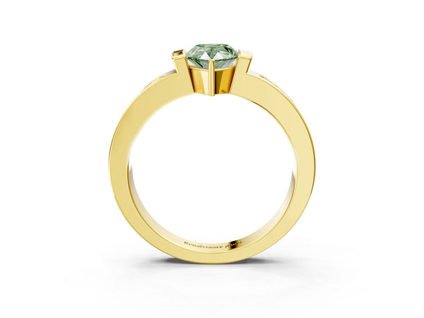 Yellow gold Fancy Green Pear Cut Brilliant Channel-Set Diamond Ring with Bezel Prong Setting