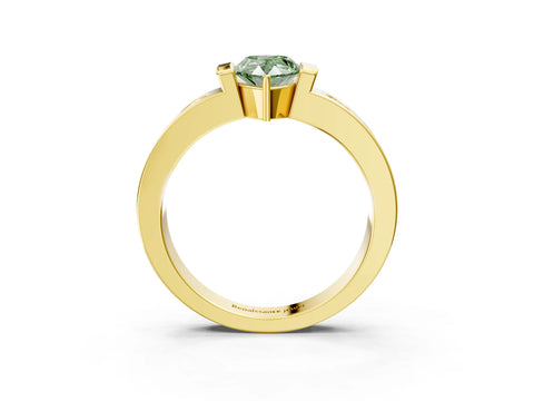 Yellow gold Fancy Green Pear Cut Brilliant Channel-Set Diamond Ring with Bezel Prong Setting_3