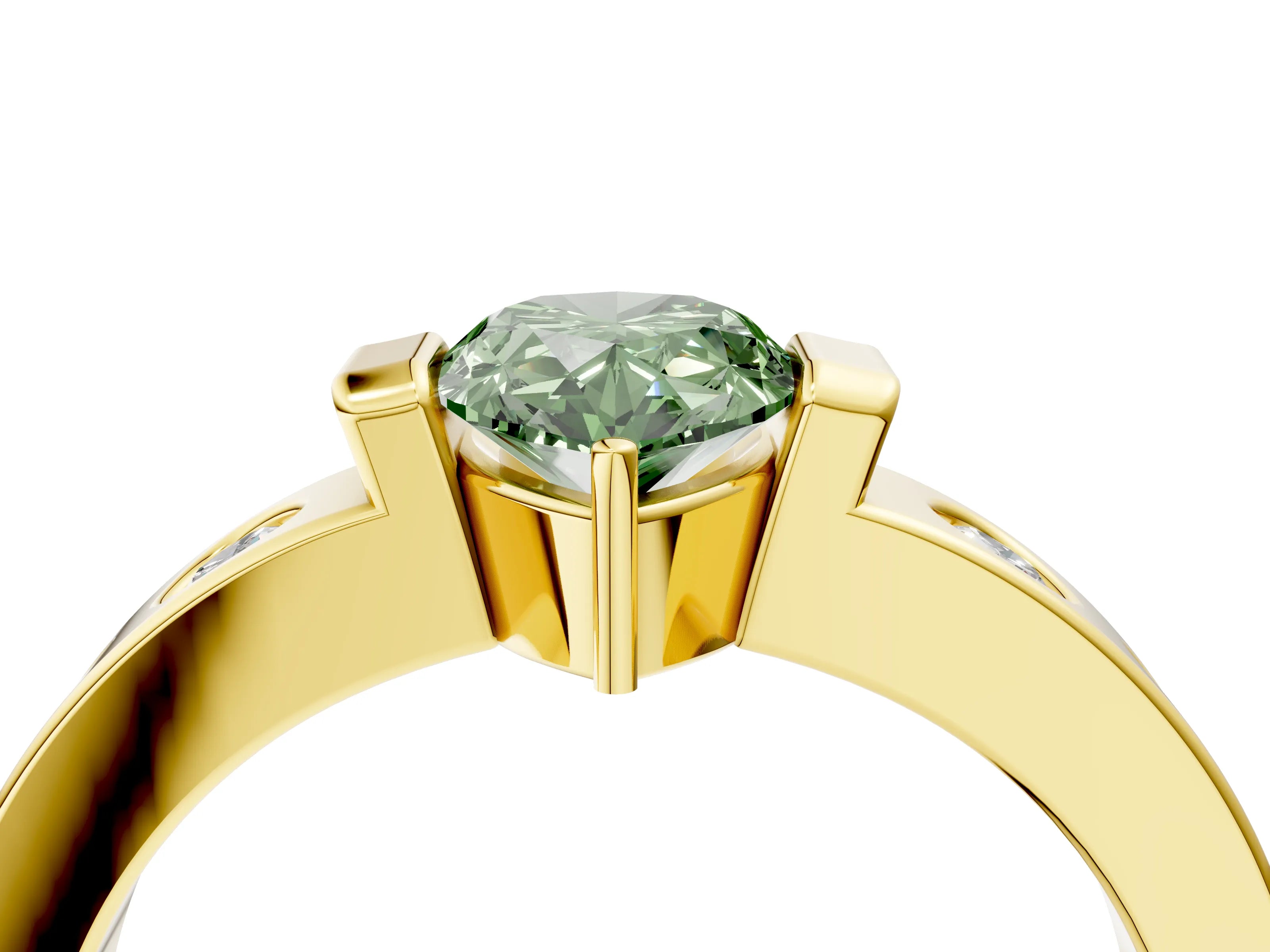 Yellow gold Fancy Green Pear Cut Brilliant Channel-Set Diamond Ring with Bezel Prong Setting_4