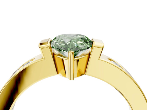 Yellow gold Fancy Green Pear Cut Brilliant Channel-Set Diamond Ring with Bezel Prong Setting_4