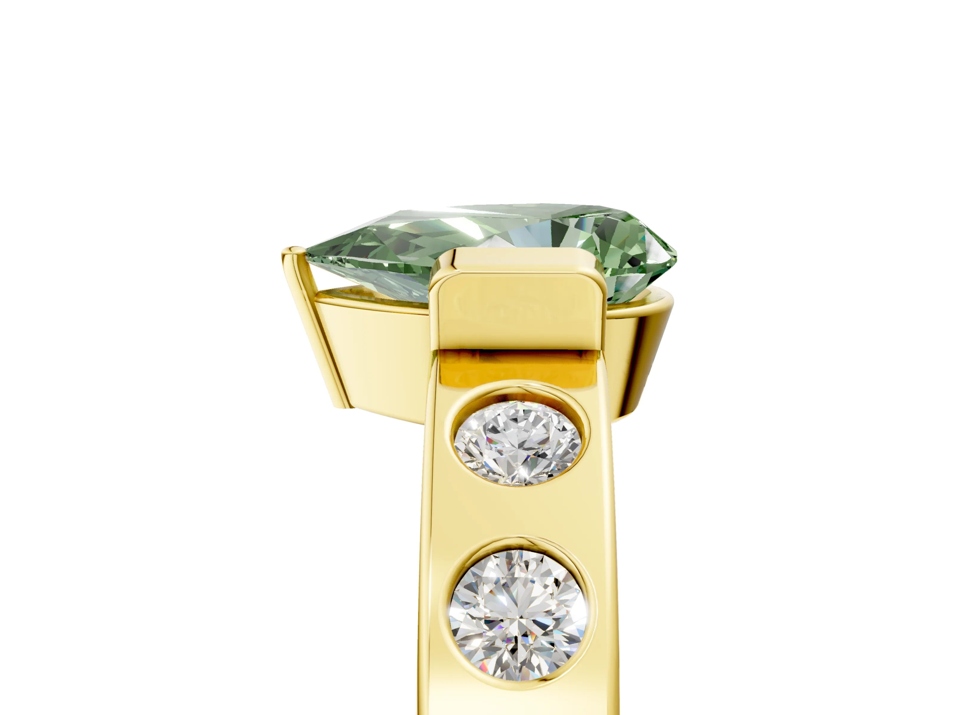 Yellow gold Fancy Green Pear Cut Brilliant Channel-Set Diamond Ring with Bezel Prong Setting_5