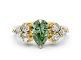 Yellow gold Fancy Green Pear Cut Brilliant Diamond Cluster Accent Solitaire Ring with Prong Setting