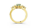Yellow gold Fancy Green Pear Cut Brilliant Diamond Cluster Accent Solitaire Ring with Prong Setting_3