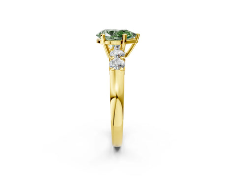 Yellow gold Fancy Green Pear Cut Brilliant Diamond Five-Stone Engagement Ring with Prong Setting on a Classic Band_5
