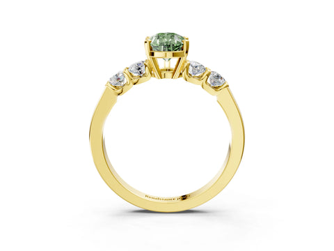 Yellow gold Fancy Green Pear Cut Brilliant Diamond Five-Stone Engagement Ring with Prong Setting on a Classic Band_6
