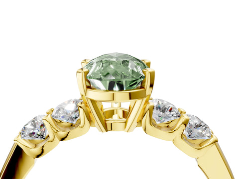 Yellow gold Fancy Green Pear Cut Brilliant Diamond Five-Stone Engagement Ring with Prong Setting on a Classic Band_7