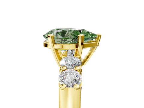 Yellow gold Fancy Green Pear Cut Brilliant Diamond Five-Stone Engagement Ring with Prong Setting on a Classic Band_8