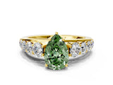 Yellow gold Fancy Green Pear Cut Brilliant Diamond Pavé Band with Six-Prong Setting_12
