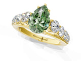 Yellow gold Fancy Green Pear Cut Brilliant Diamond Pavé Band with Six-Prong Setting_13