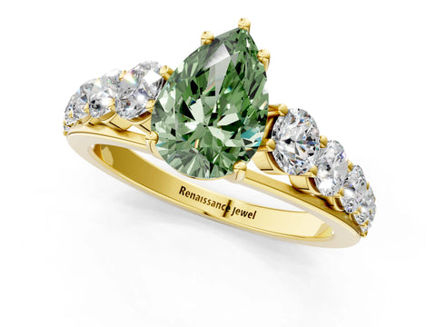 Yellow gold Fancy Green Pear Cut Brilliant Diamond Pavé Band with Six-Prong Setting_1