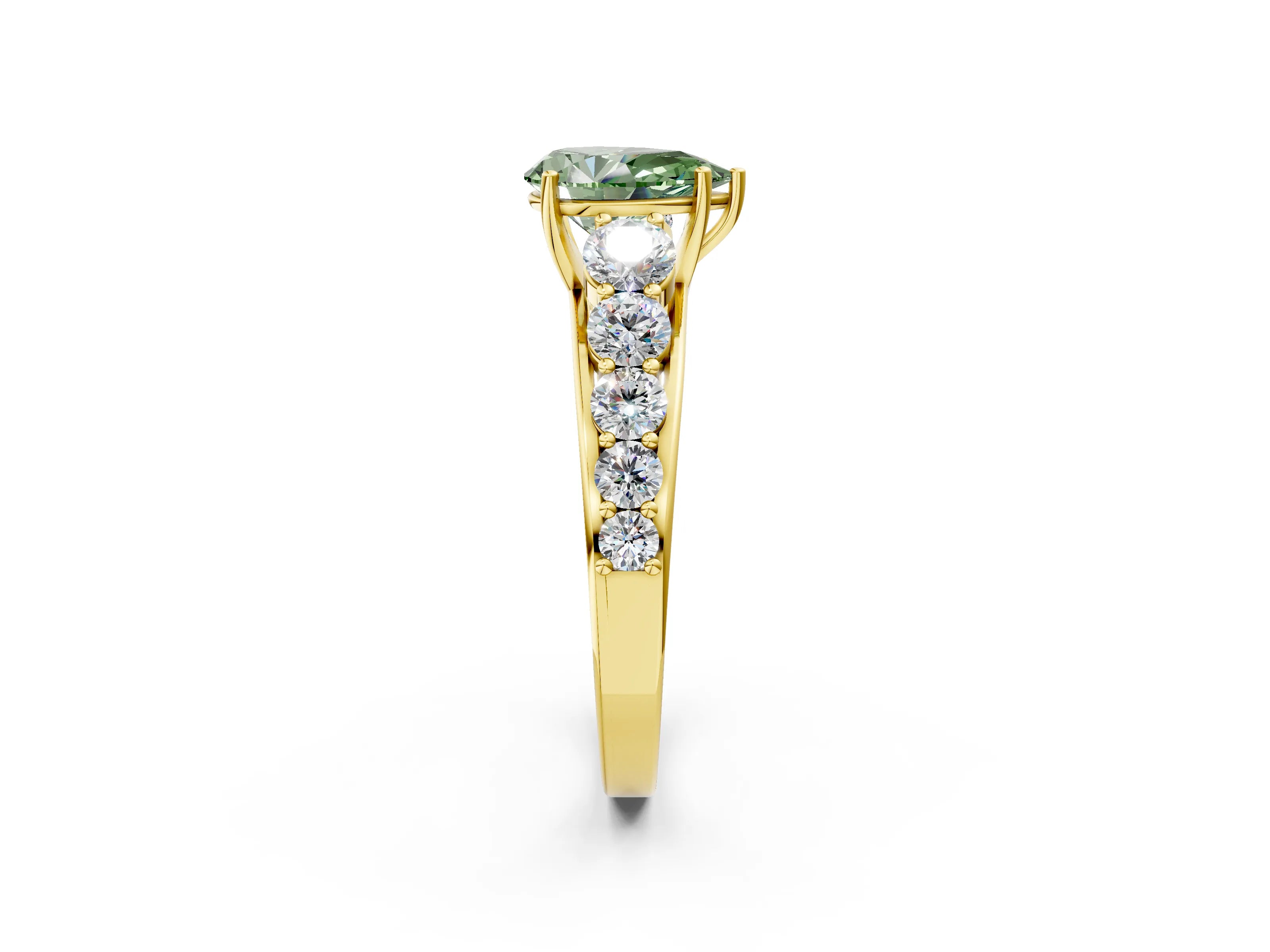 Yellow gold Fancy Green Pear Cut Brilliant Diamond Pavé Band with Six-Prong Setting_2