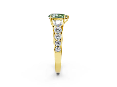 Yellow gold Fancy Green Pear Cut Brilliant Diamond Pavé Band with Six-Prong Setting_2