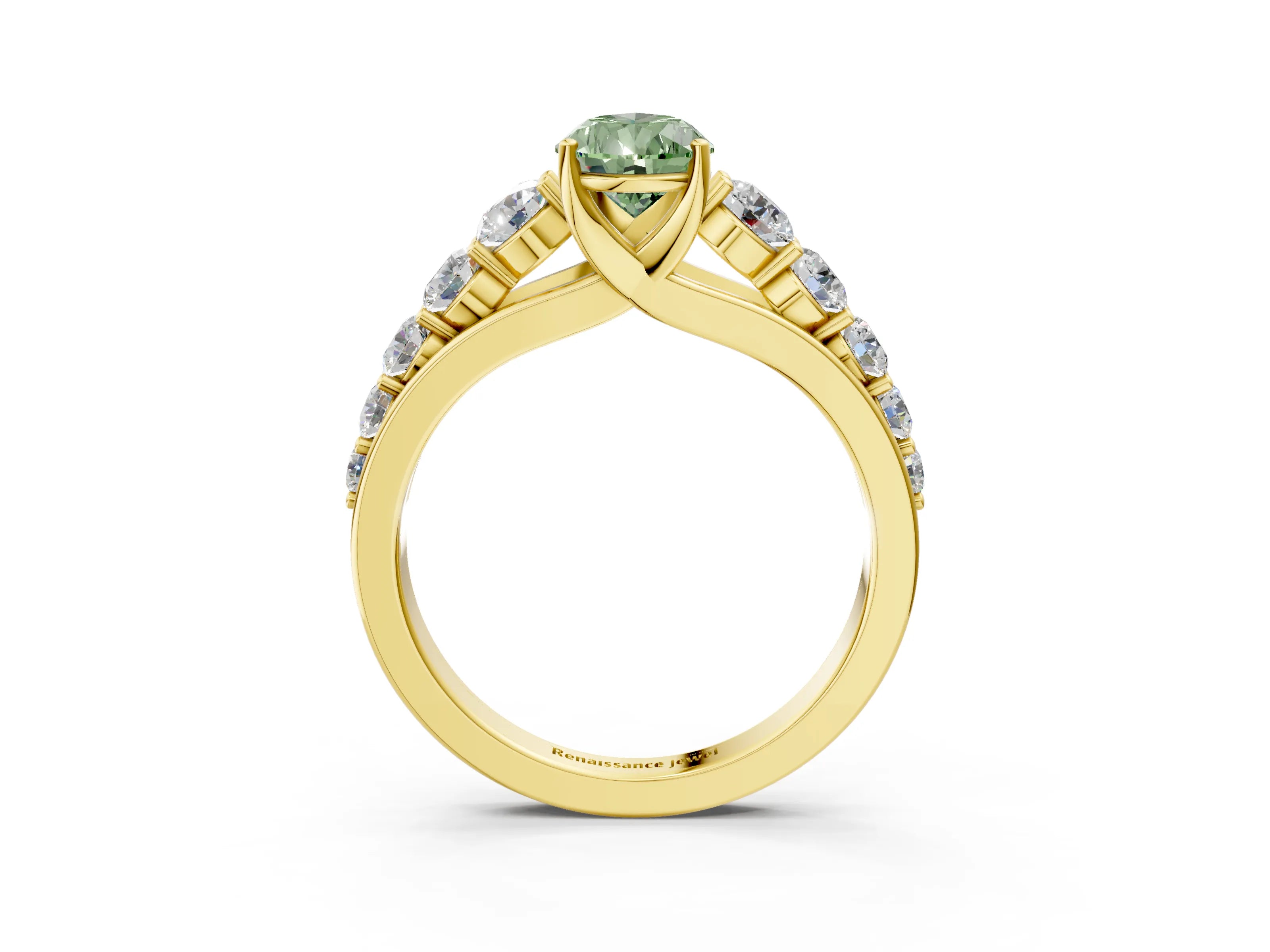 Yellow gold Fancy Green Pear Cut Brilliant Diamond Pavé Band with Six-Prong Setting_3