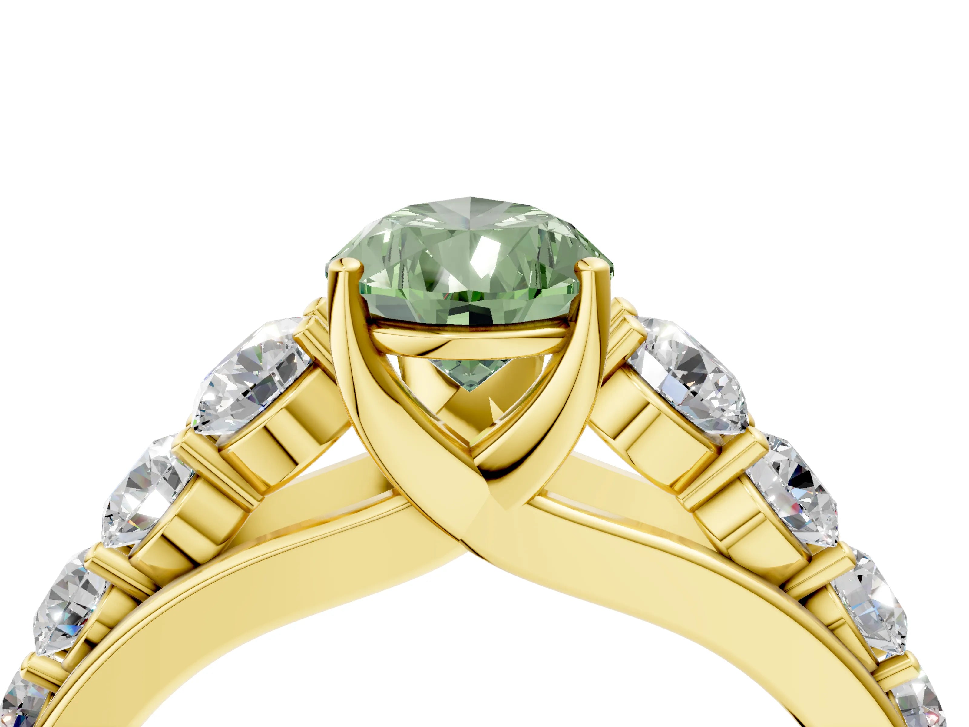 Yellow gold Fancy Green Pear Cut Brilliant Diamond Pavé Band with Six-Prong Setting_4