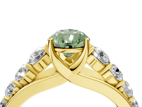 Yellow gold Fancy Green Pear Cut Brilliant Diamond Pavé Band with Six-Prong Setting_4