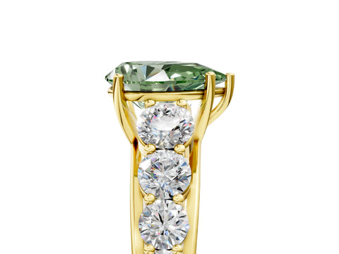 Yellow gold Fancy Green Pear Cut Brilliant Diamond Pavé Band with Six-Prong Setting_5