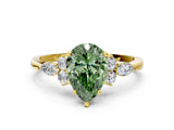 Yellow gold Fancy Green Pear Cut Brilliant Diamond Solitaire Ring with Pear Side Stones and Four-Prong Setting_3