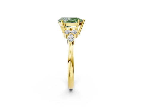 Yellow gold Fancy Green Pear Cut Brilliant Diamond Solitaire Ring with Pear Side Stones and Four-Prong Setting_5