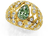 Yellow gold Fancy Green Pear Cut Brilliant Halo Pave Diamond Milgrain Ring_1