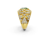 Yellow gold Fancy Green Pear Cut Brilliant Halo Pave Diamond Milgrain Ring_2