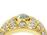 Yellow gold Fancy Green Pear Cut Brilliant Halo Pave Diamond Milgrain Ring_4
