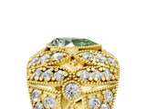 Yellow gold Fancy Green Pear Cut Brilliant Halo Pave Diamond Milgrain Ring_5