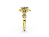 Yellow gold Fancy Green Pear Cut Brilliant Milgrain Pave Heart Band Solitaire Ring_2