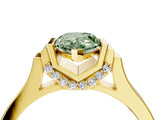 Yellow gold Fancy Green Pear Cut Brilliant Solitaire Diamond Ring with Channel Set Band and Bar Prong Setting_4