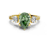 Yellow gold Fancy Green Pear Cut Brilliant Three-Stone Diamond Ring with Pavé Band and Four-Prong Setting_10