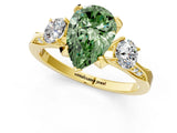 Yellow gold Fancy Green Pear Cut Brilliant Three-Stone Diamond Ring with Pavé Band and Four-Prong Setting_11