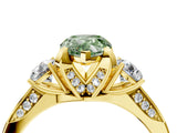 Yellow gold Fancy Green Pear Cut Brilliant Three-Stone Diamond Ring with Pavé Band and Four-Prong Setting_14