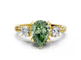 Yellow gold Fancy Green Pear Cut Brilliant Three-Stone Diamond Ring with Pavé Band and Four-Prong Setting_3