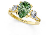 Yellow gold Fancy Green Pear Cut Brilliant Three-Stone Diamond Ring with Pavé Band and Four-Prong Setting_4
