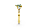 Yellow gold Fancy Green Pear Cut Brilliant Three-Stone Diamond Ring with Pavé Band and Four-Prong Setting_5